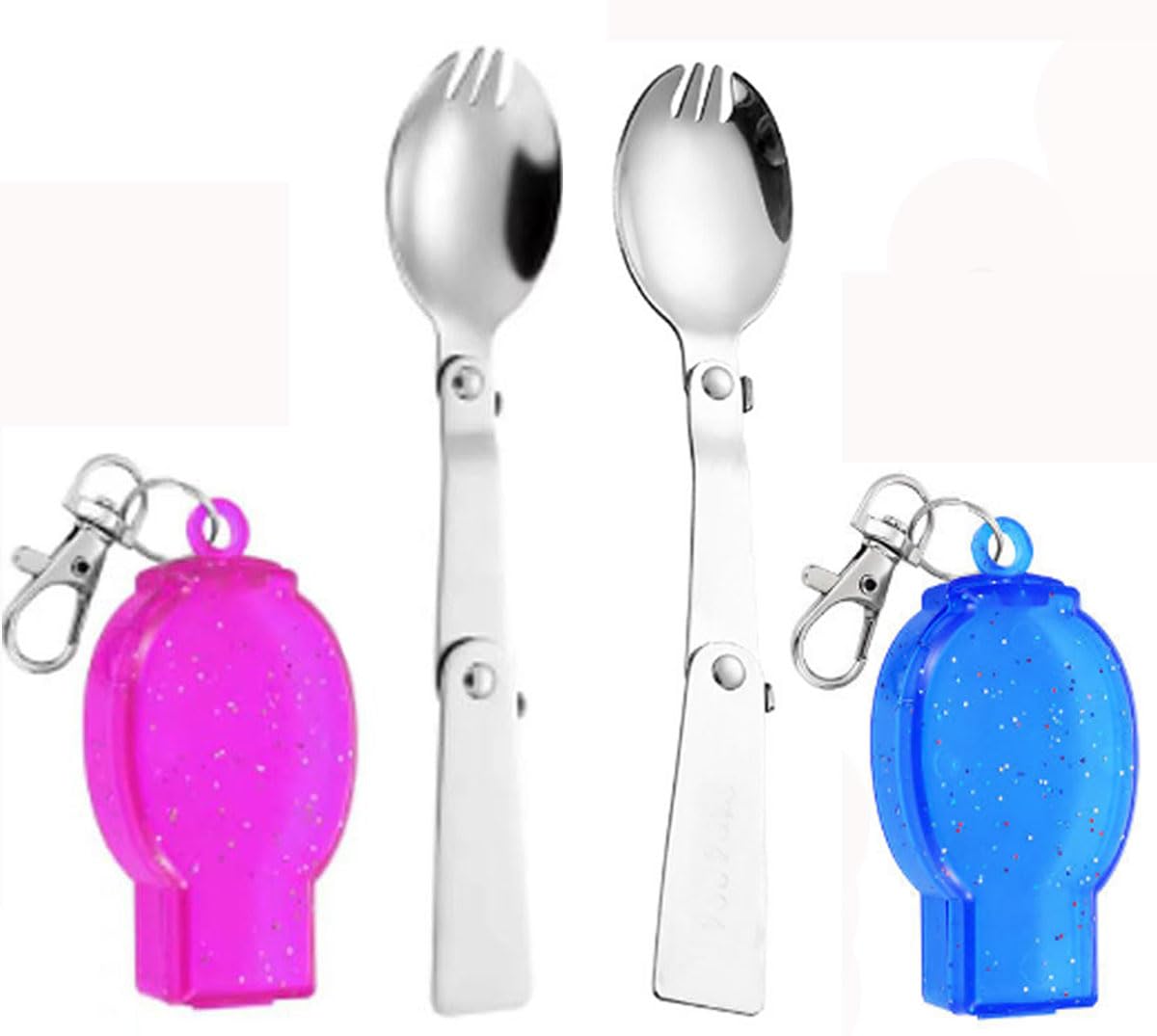 ExcitingDealz Multicolour Outer Box Unique Foldable Stainless Steel 2-in-1 Spoon Cum Fork for Travelling,School,Office.(Set of 2)-picture-21