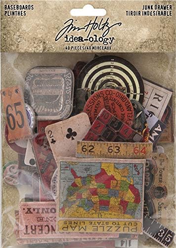 Tim Holtz Idea-Ology 2020 Junk Drawer Baseboards and Vintage Flair Metal Adornments - 2 Item Bundle