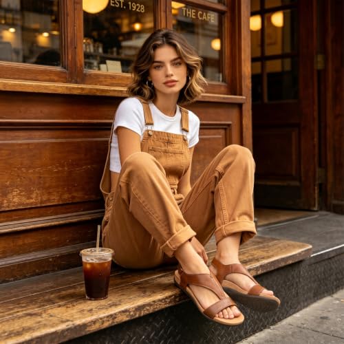 Image of Women's Orthopedic Sandals Open Toe T-Strap Orthopedic Flat Sandals Arch Support and Adjustable Straps Orthotic Sandal Walking Comfort Summer Shoes