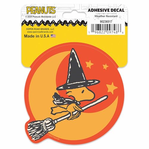 Image of Peanuts Woodstock Witch Adhesive Vinyl Decal - Spooky Woodstock Sticker for Halloween Decor