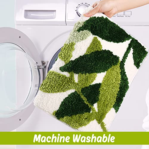 Vizoe Bathroom Rugs Non Slip Bath Mat, Fluffy Microfiber Bath Mats Water Absorbent Green Bathroom Rug, Machine Washable Leaves Bath Rugs For Bathroom Floor Shower And Bathtub #TOP5