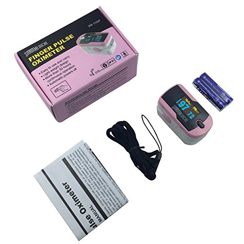 Santamedical Generation 2 OLED Fingertip Pulse Oximeter Oximetry Blood Oxygen Saturation Monitor with Batteries and Lanyard - Pink