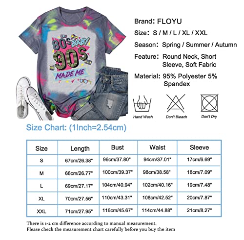 Floyu Women 80S Baby 90S Made Me Shirt Vintage Birthday T-Shirt Tie Dye 90S Tee Tops Retro 80'S Party Short Sleeve Shirt #TOP5