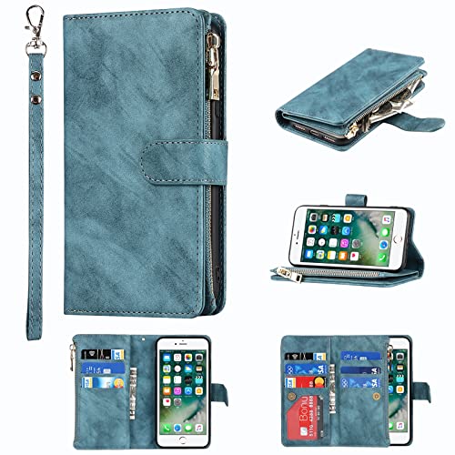 Jaorty Compatible with iPhone 7/8/iPhone SE 3rd 2022 Wallet Case,iPhone SE 2020 Case,[9 Card Slots] [Wrist Strap] Zipper Cash Pocket Magnetic Leather Cover Shockproof Case for iPhone 7,4.7" Blue by Jaorty - Used condition - US$11.62
