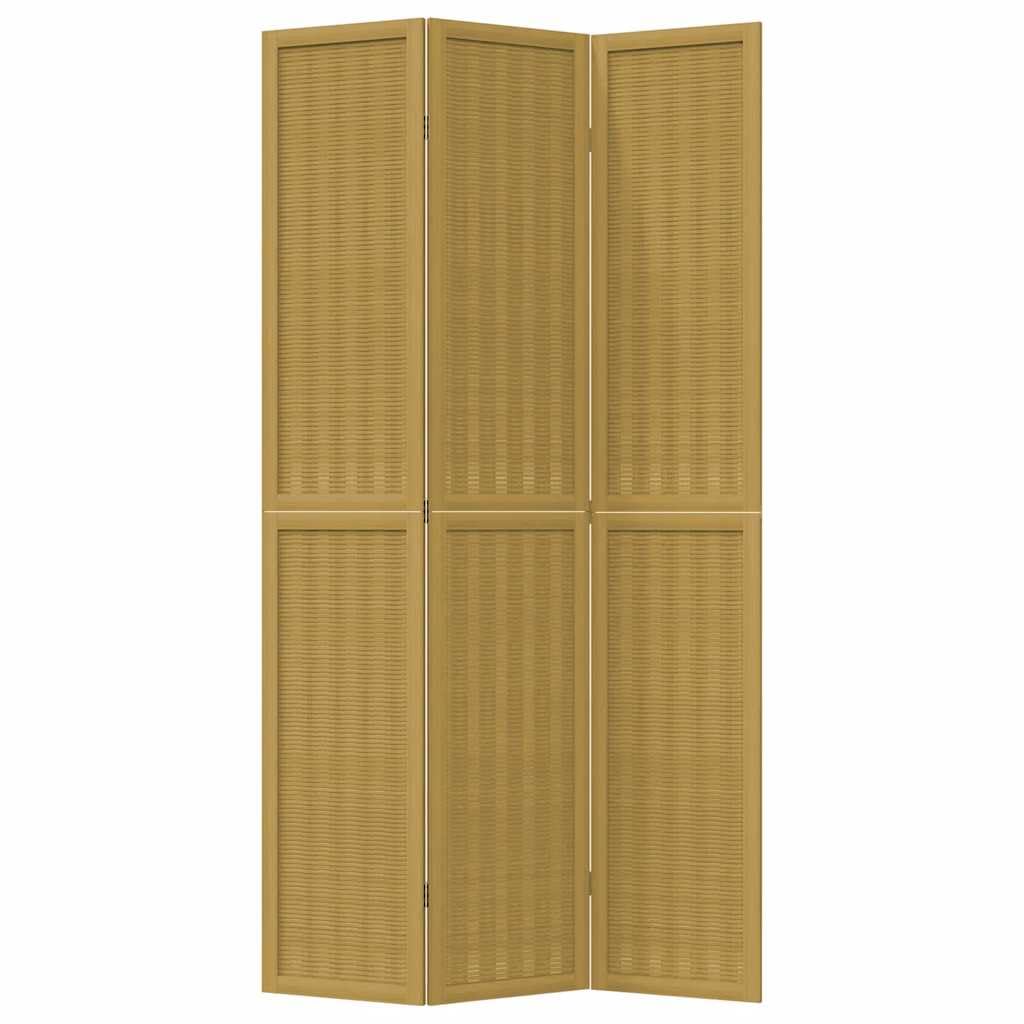 Paravent pliable en bois de paulownia et bambou - 3 panneaux - 105-110 x 220 cm - Brise-vue pliable - Design robuste pour salon, chambre à coucher et bureau - Marron