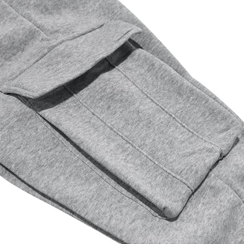 Mens Fleece Cargo Sweatpants Heavyweight Elastic Waist Workout Pants Baggy Drawstring Jogger Pants with Pockets4