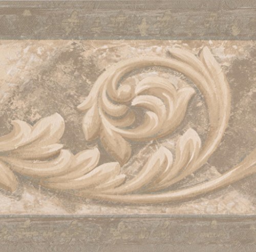 Beige Brown Vine Damask Victorian Wallpaper Border Vintage Design, Roll 15' X 7'' #TOP19