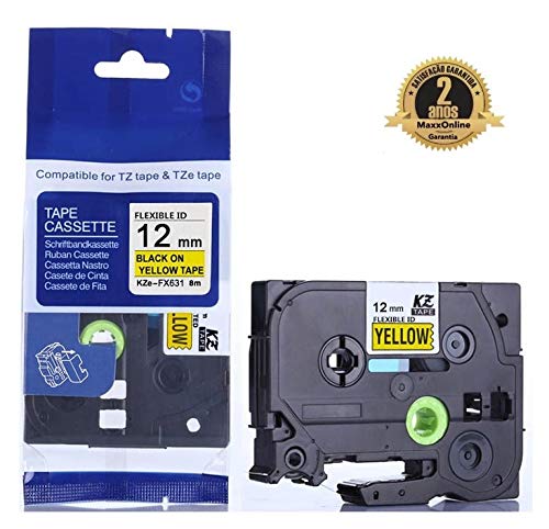 FITA ROTULADOR BROTHER COMPATÍVEL Tz TzFX2 TzE FX 631 Tze-FX631 AMARELO 12MM
