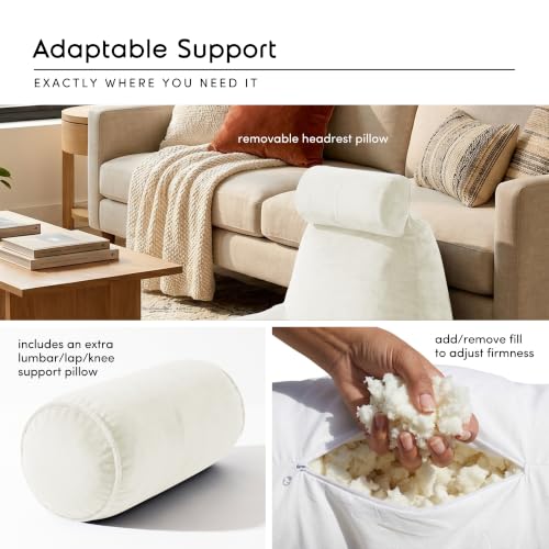 Image of Nestl Reading Pillow with Shredded Memory Foam Includes 2 Neck and Lumber Support Pillows, Designed for Sitting Up in Bed and Couch, Back and Arms Adjustable Support for Adult & Teens, Off White