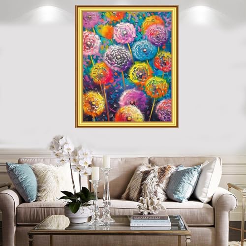 Image of Foxnyart Stamped Cross Stitch Kits Full Range of Embroidery Needlework Starter Kits for Beginners Adults 11CT Embroidery Patterns Art Crafts DIY Needlepoint Kit-Colorful Dandelion 16x20 inch