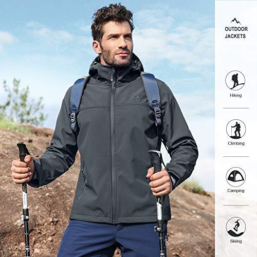 Camel Crown Softshell Jacket Men Hooded Fleece Lined Outdoor Jackets Windproof Water Resistant For Hiking Casual Work Grey M #TOP6