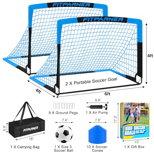 Image of Kids Soccer Goals for Backyard Set - 2 Pack of Portable Pop Up Soccer Nets with Ball,Cones,Complete Training Equipment Kit for Toddler,Youth,Kids Age 3-14,Outdoor Sports Game