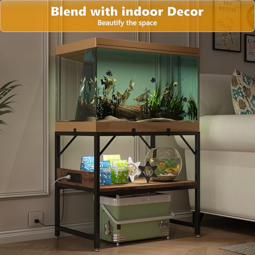 Image of METYERRY Modern 15 Long Gallon Fish Tank Stand for Home Office, 2-Tier Aquarium Stand with Shelf for Storage, Fish Tank Table 24 inch x 12 inch x 21 inch, Ideal for Breeder Tanks, and Reptile Terrariums, Rustic Brown