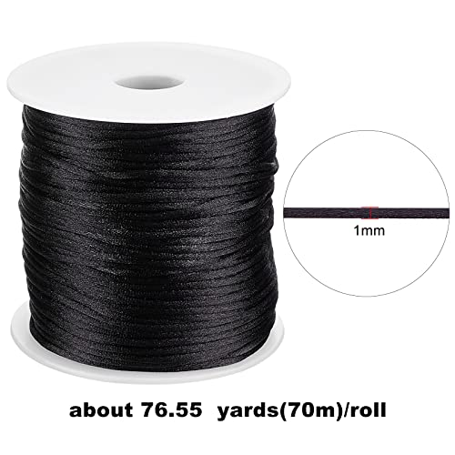 SUNNYCLUE 1 Roll 70m 76.55 Yards Black Satin Rattail Cord 1mm Silk Trim Cord Beading String Nylon Thread for Bracelets Chinese Knotting Sewing Braided Necklace Lanyard Macrame Keychain Kumihimo Craft - Image 2