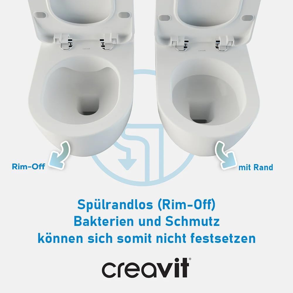 Creavit FREE Dusch WC Komplettanlage spülrandlos–Wandhängend Hänge WC/Taharet/Bidet mit Warm-/Kaltwasser oder ohne Bidet,Softclose Sitz, antibakterielle Keramik (mit Bidet+Armatur Kaltwasser)