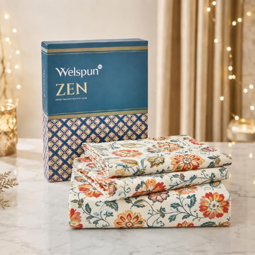 Image of Welspun Zen Microfiber Floral Double Bedsheet with 2 Pillow Covers | Percale Bed Sheet | Skin Safe, Breathable & Easy Care Bedding Set | Gift Set | Cream | 220 x 240 Cm