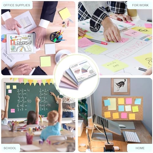 Image of GLUN 3x3 Inch Super Sticky Notes Pack 400 Sheets Pastel Multicolor Paper Self-Adhesive Memo Pads, Strong 2X Adhesion for Office, School & Home Use