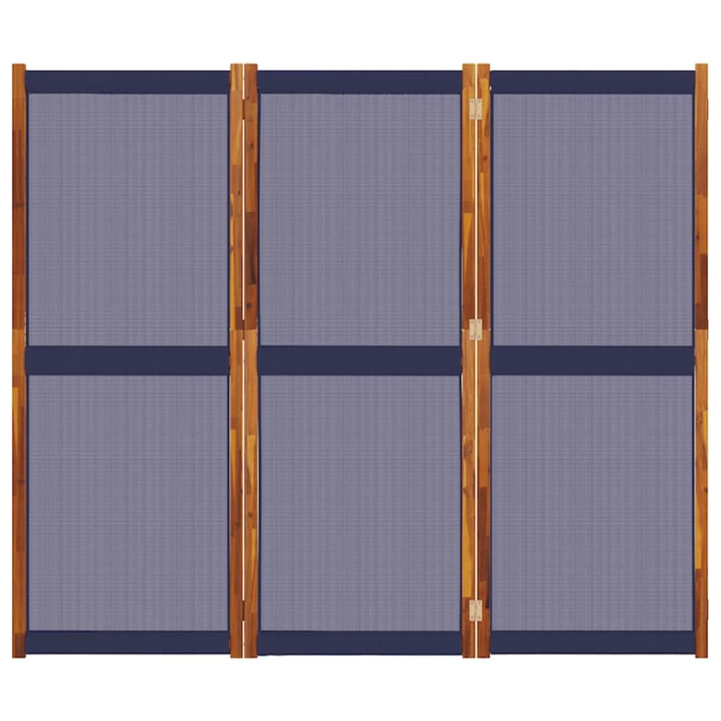 Paravent pliable 3 pièces en bois d'acacia et textilène pour brise-vue et intimité à l'intérieur et à l'extérieur Bleu foncé 210 x 180 cm