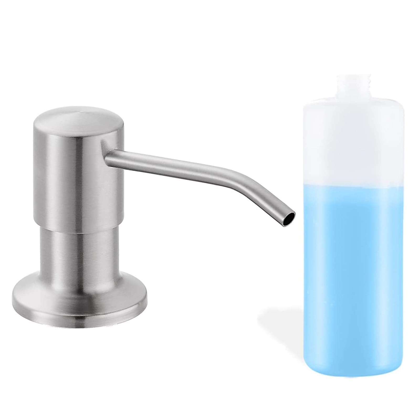 Maizoon Dispensador de Jabón de Acero Inoxidable para Fregadero de Cocina con Boquilla Larga Duradera y Botella de Gran Capacidad de 500ML /17OZ Adecuada para Baño Plata Cepillada