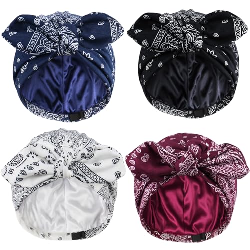 Image of Ababalaya Satin Lined Beanies for Women Chemo Headwear Silky Lined Cotton Sleeping Cap