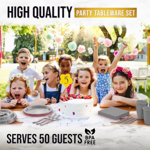 Image of Exquisite 350 Pcs Silver Plates and Napkins Party Supplies Plate Sets