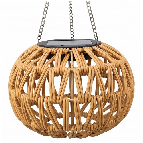 Lanterne solaire en bambou tressé kaki suspension extérieure de 30cm pour décorer le jardin