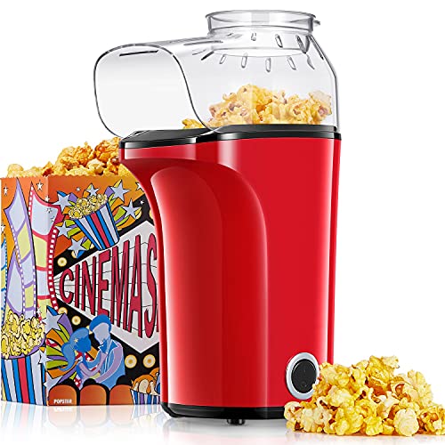 Popcornmaschine 1400W, Heißluft Popcorn Maker Machine für Zuhause, Große Kapazität für bis zu 120g Mais, Heißluft…