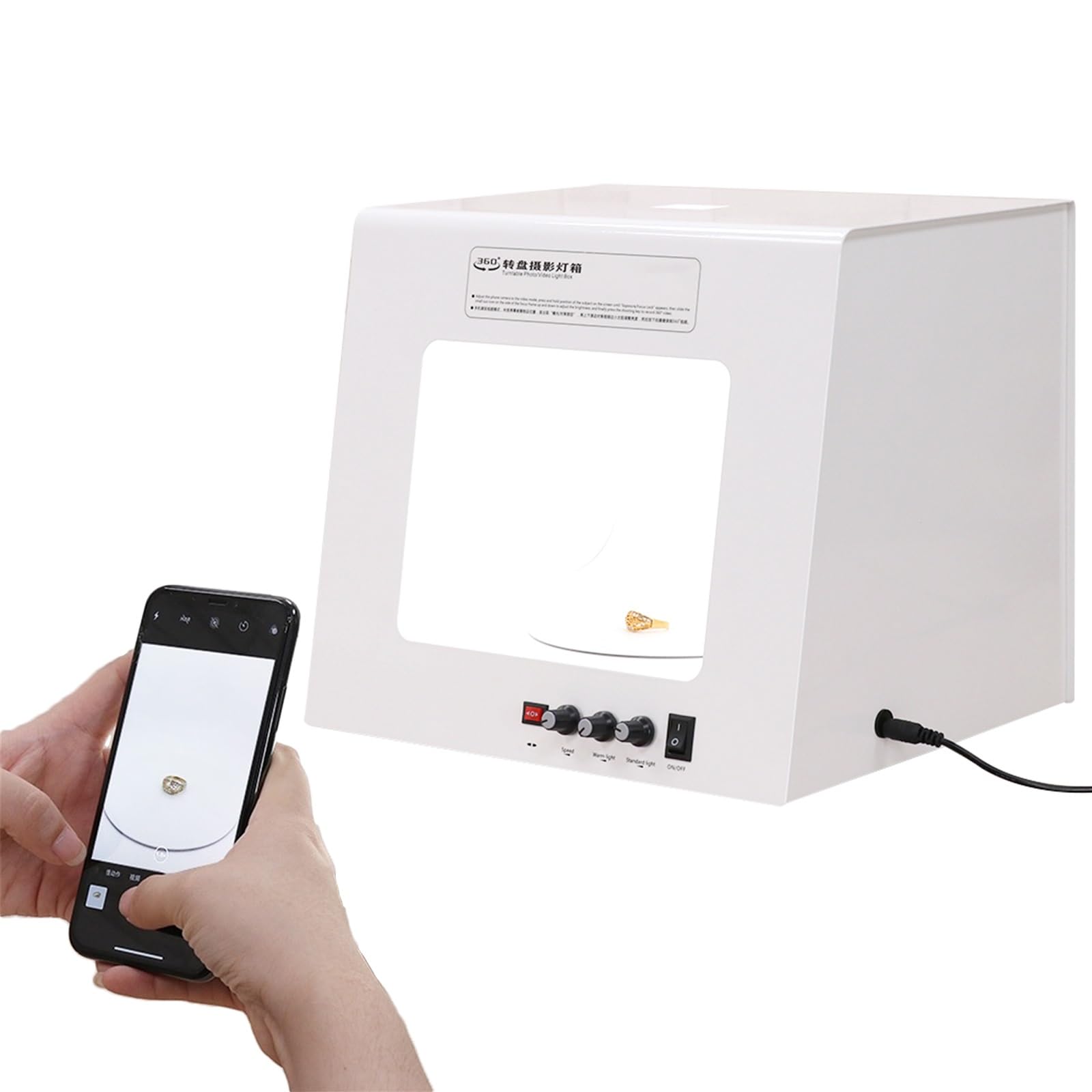 Caja de luz de estudio fotográfico, caja de luz regulable con brillo ajustable, tocadiscos de 360° para fotografía de productos, kit de tienda de campaña de fotografía inteligente