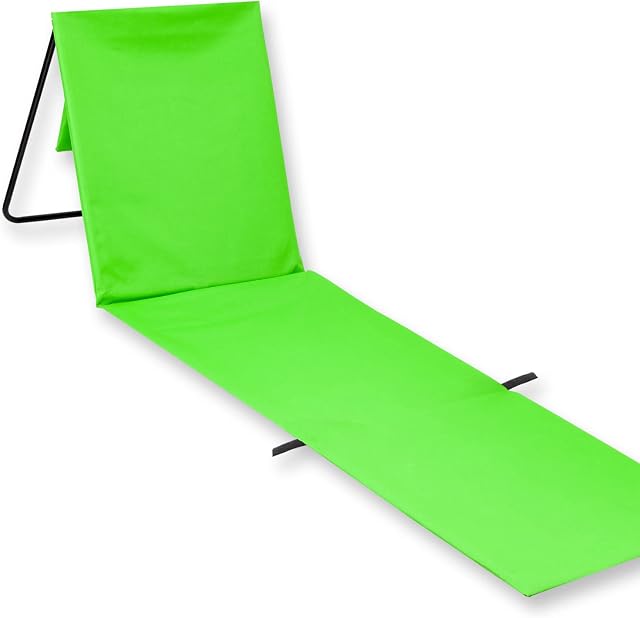 VFM - Green Folding Sun Lounger Brightly Coloured Waterproof Portable Lightweight Summer Holiday Beach Back Support Fold Up Mat With Built In Shoulder Strap