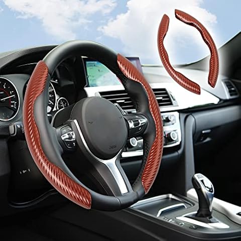 Banseko Carbon Fiber Pattern Steering Wheel Cover, Anti-Slip Segmented Steering Wheel Protector Car Accessory for Women&Man,Suitable for Most Models (Brown) Cover