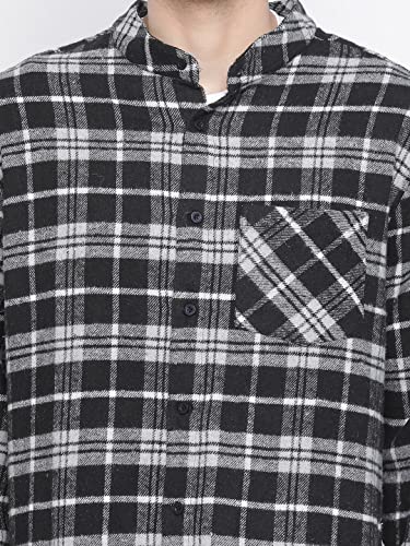 Image of Oxolloxo Men Regular Fit Cotton Regular Sleeves Check Casual Black Shirt