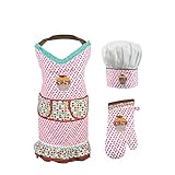 MUkitchen MiniMu Kids 3-Piece Cotton Chef Set with Apron, Hat and Mitt, Sweet Stuff