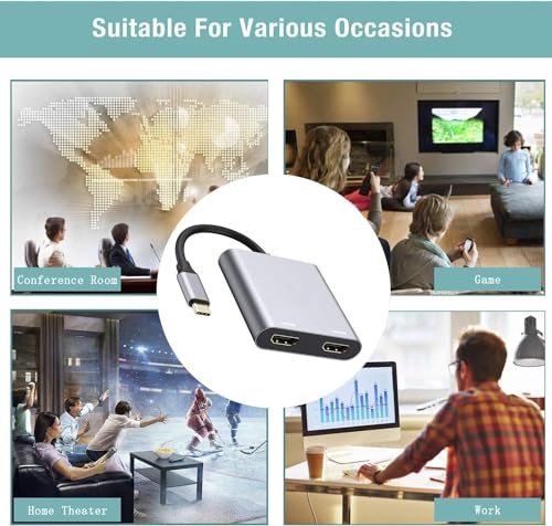Image of ELECTRO WOLF Type C to Dual HDMI Adapter 2 in 1 USB 3.1 (USB C) to Dual HDMI Adapter 4K 60hz Compatible with MacBook Pro 2020-2016,MacBook Air 2020-2018,ChromBook Pixel,SurfaceBook 2 etc.