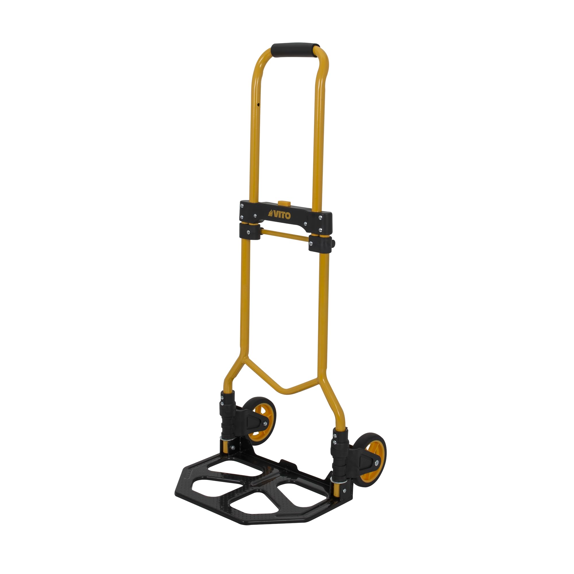 VITO Faltbare Sackkarre | 80kg Tragkraft | Handkarre zum klappen - Transportkarre | klappbar | Tragkraft 80 kg | robuste Sackkarre | große Schaufel | Stapelkarre mit Vollgummi-Bereifung VICTD80