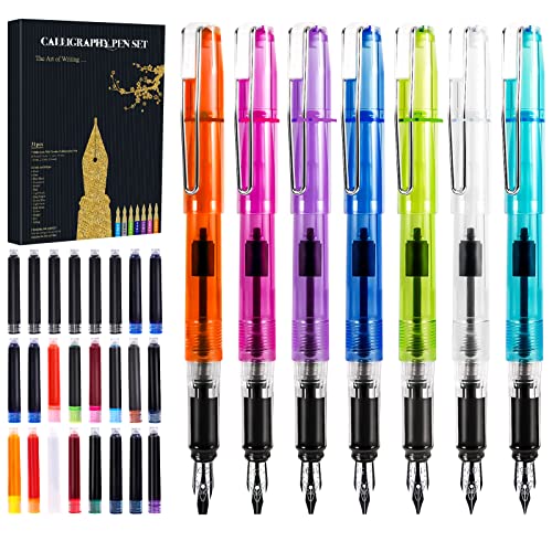 Ensemble de Stylos de Calligraphie 31 Pièces, Stylo Plume Kit pour Débutants avec 7 Tailles, 15 Couleurs Vibrantes et 24 Cartouches D'encre, Cadeau D'anniversaire et de Noël