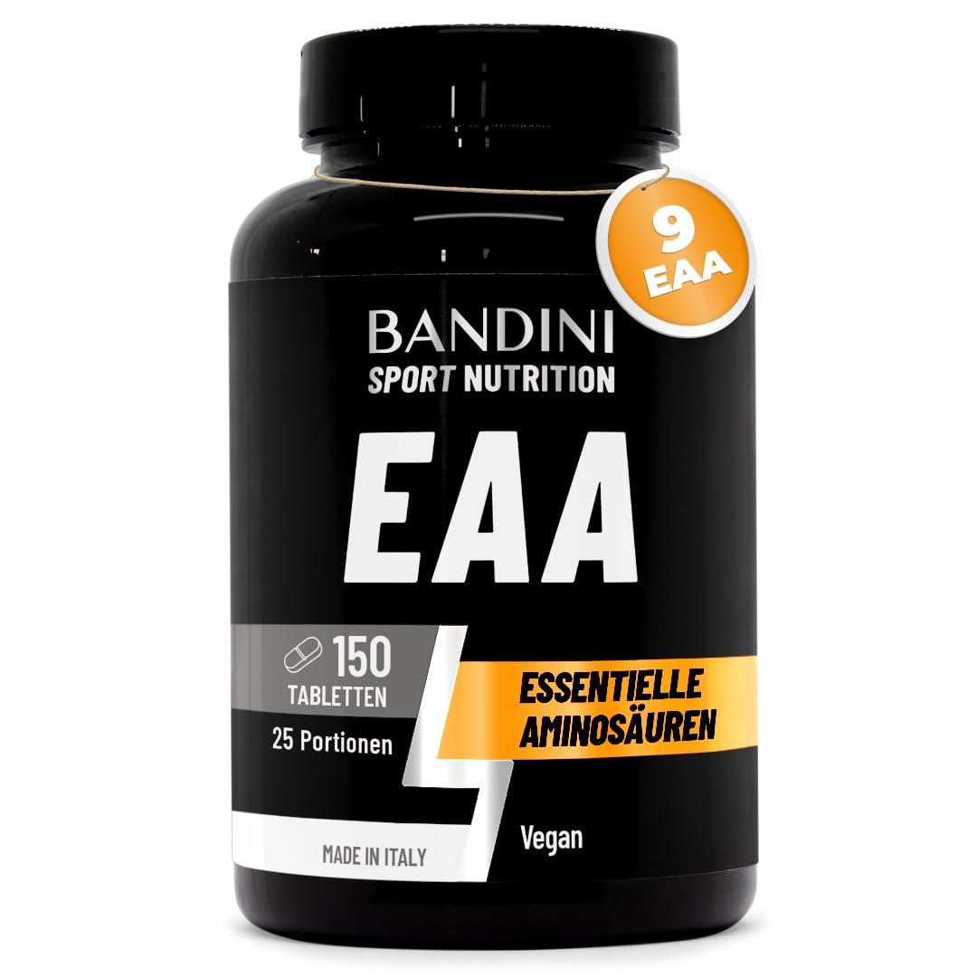 Bandini® EAA Aminosäuren Komplex | Vegane Amino Tabletten mit allen 9 essentiellen Amino Säuren | Workout Booster, Muskelaufbau | Hochdosiert, vegan, ohne Zusätze, laborgeprüft, GVO-frei | 150 Tab