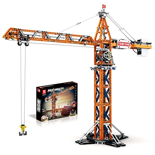 Reobrix 22013 Technic Turmdrehkran Ferngesteuerter Klemmbausteine, 14 Jahre+, 1288 PCS MOC Bausteine, lustiges Spielzeug Auto, besonderes Geschenk für Jugendliche und Erwachsene, kompatibel mit Lego