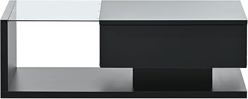 Miniatura 9 de Mesa de centro con almacenamiento para sala de estar, mesa central de madera moderna con vidrio templado, 2 niveles, mesa de té contemporánea de