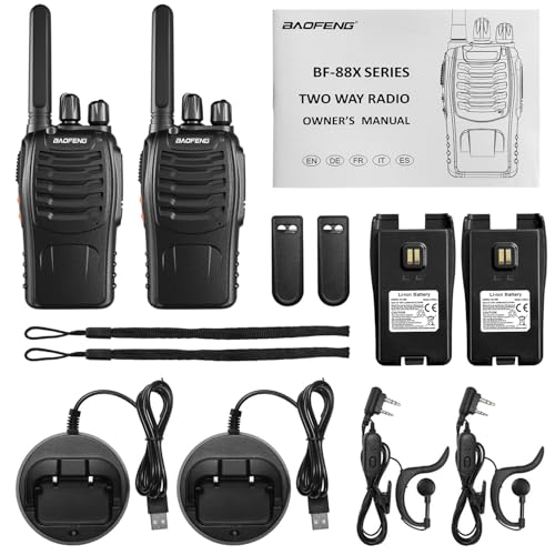Baofeng Walkie Talkies PMR446 Funkgeräte Zwei-Wege-Radio Professionelle Große Reichweite 16 Kanäle VOX Wiederaufladbares Walkie Talkie BF-88X, Inklusive Ohrhörer, Akku und Ladegerät(2 Stück)