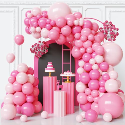 Image of Pink Balloons Arch Kit,130pcs Hot Pink Balloon Garland,Different Sizes Light Latex Pink Balloons for Wedding,Bridal Shower,Birthday,Valentine's Day Party Decorations