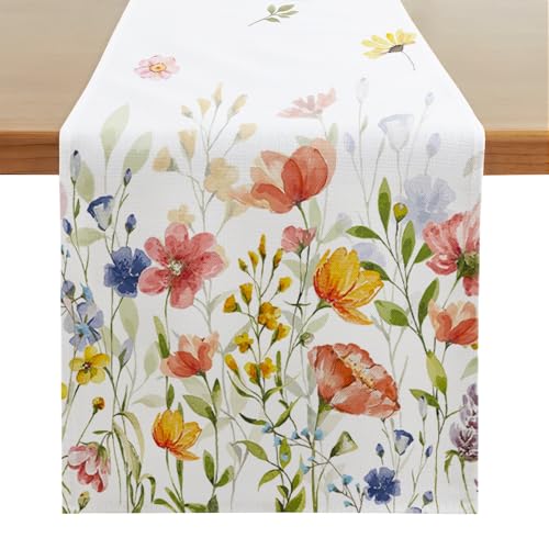 Softalker Wildflower Spring Table Runner 13 x 72 Inch, Easter Summer Kitchen Dining Table Decor, Seasonal Holiday Home Party Decoration for Indoor & Outdoor Use