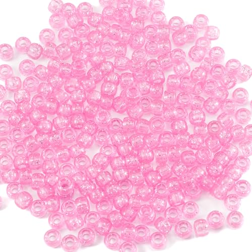 Image of Gxueshan 1000 Pcs Acrylic Plastic White Pony Beads 6x9mm Bulk Kandi Beads for Friendship Bracelet Necklace Jewelry Making Pens Hair Braiding Kit (Transparent Pink)
