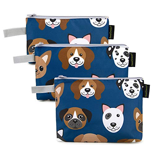 Dog Cosmetic Bags Bulk Makeup Bag 3 PCS Machine Washable Blue Organzier Pouches with Zipper Lightweight Sturdy Toiletry Bag for Women Girls Lovely Animal Prints