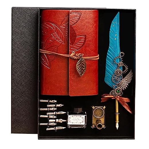 Juego de 12 piezas Pluma Antigua Escritura de Lujo, Pluma de Pluma Vintage con Alas Mecánicas con Lujo Vintage Cuaderno, Regalo Ejecutivo y Decoración de Escritorio Antigua