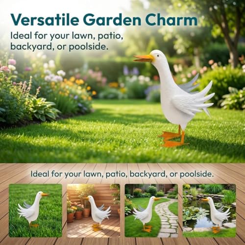 Sculpture canard fer forgé blanc objet déco table basse patio et chambre
