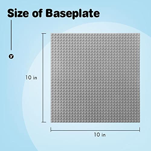 Image of Lekebaby 2 Pack Classic Baseplates 10 inch x 10 inch, Building Base Plates for Building Bricks, 100% Compatible with Major Brands and Activity Table-Baseplate, Sturdy & Safe, Age 3 and up Kids, Grey