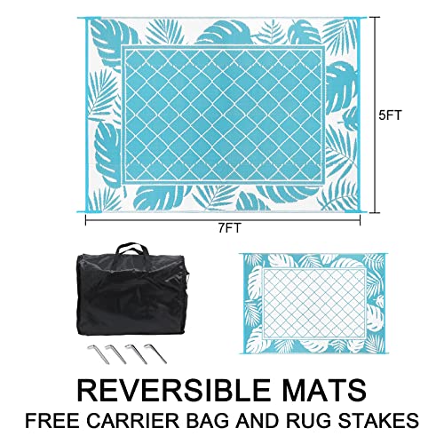 Ileading Outdoor Rug Carpet for Patio 5' x7' Waterproof Reversible Plastic Straw Rug Portable Outside Area Rug Door Mat for Patio, Clearance, Balcony, Picnic, Pool, Beach, RV Mat - Image 3