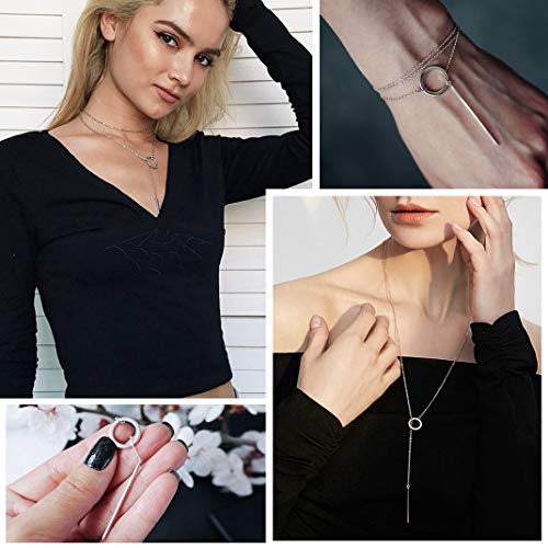 Bar Long Necklace Lariat Open Circle Y Pendants, Simple Minimalist Choker Collarbone Chain Charms Jewelry -Silver Color2