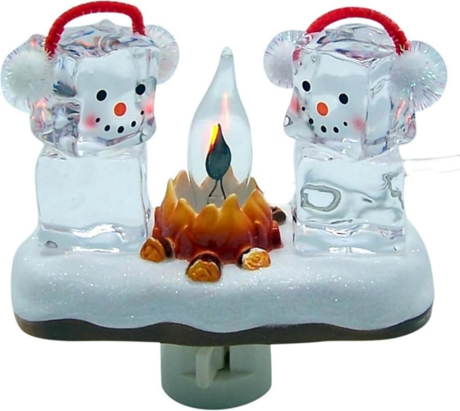 Campfire Santa Christmas Halloween Home Night Lights Decor: Twinkling LED Roasting Flickering Night Light Plug in Faux Spooky (Snowman-A)