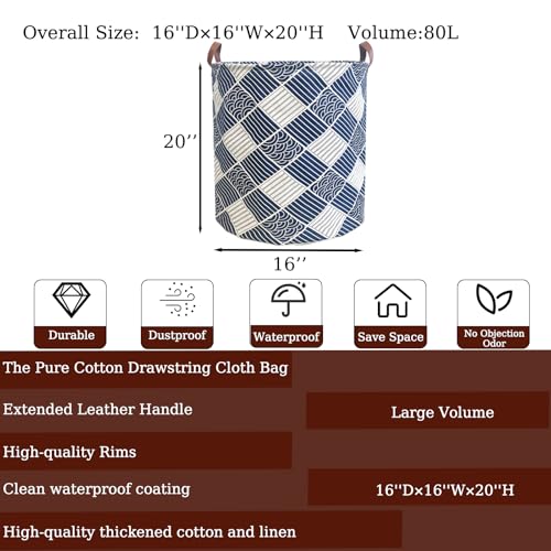 Image of 80L Waterproof Laundry Hamper in Family Leather Handle Laundry Basket in Dormitory Collapsible Laundry Bag in Nursery (91-Satisfied laundry hampers)